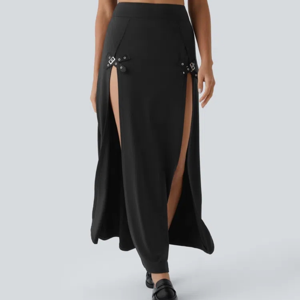 HALARA Black Embellished Maxi Skirt with Slit